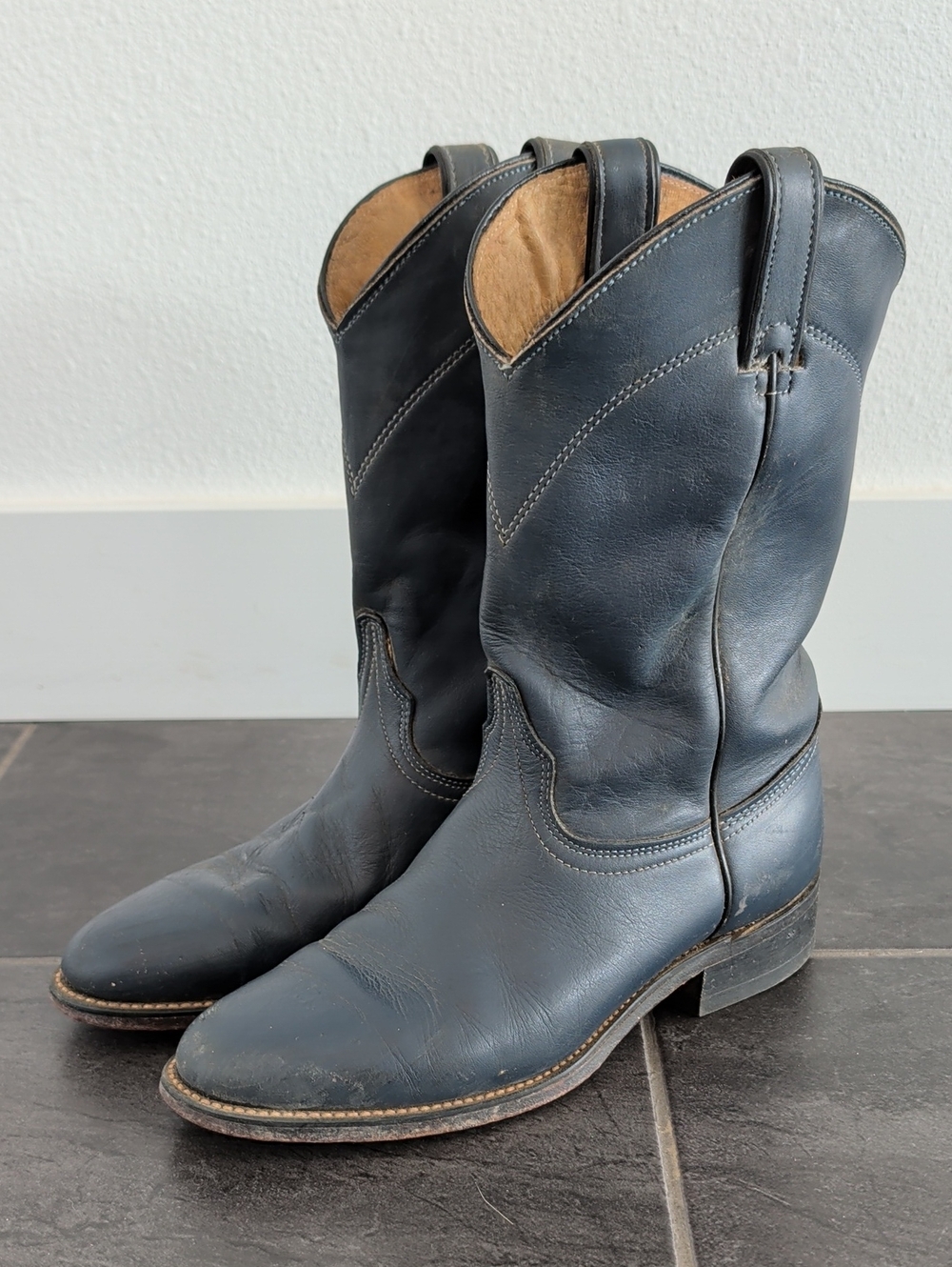 90s Vintage Wrangler Blue Leather 4918 Western Roper Cowgirl Boots Size 8